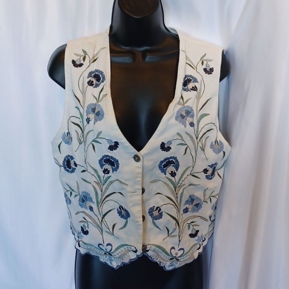 Vintage Id Distinctions Buttonfront Floral Embroidered Vest-Size M